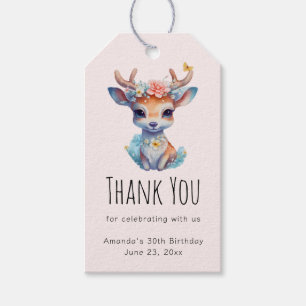 Etiqueta Para Presente Baby Deer com Antlers e Flowers - Obrigado