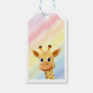 Etiqueta Para Presente Baby Giraffe Pastel Rainbow Watercolor Chá de fral