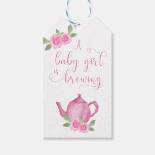 Etiqueta Para Presente Baby Girl está criando chaleiras e flores cor-de-