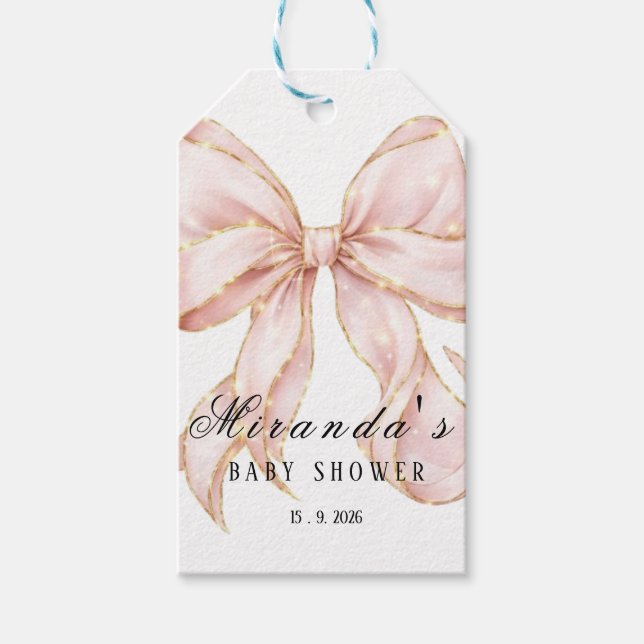 Etiqueta Para Presente Baby Girl Pink Bow Baby Shower (Frente)