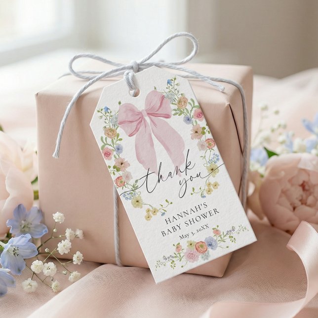 Etiqueta Para Presente Baby in Bloom Pink Bow Baby Shower (Criador carregado)