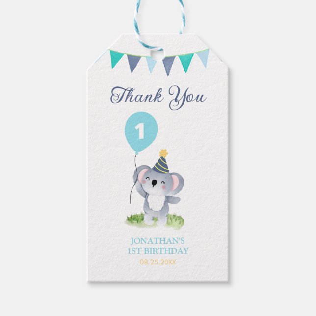 Etiqueta Para Presente Baby Koala Balloon Party Flag Birthday (Frente)