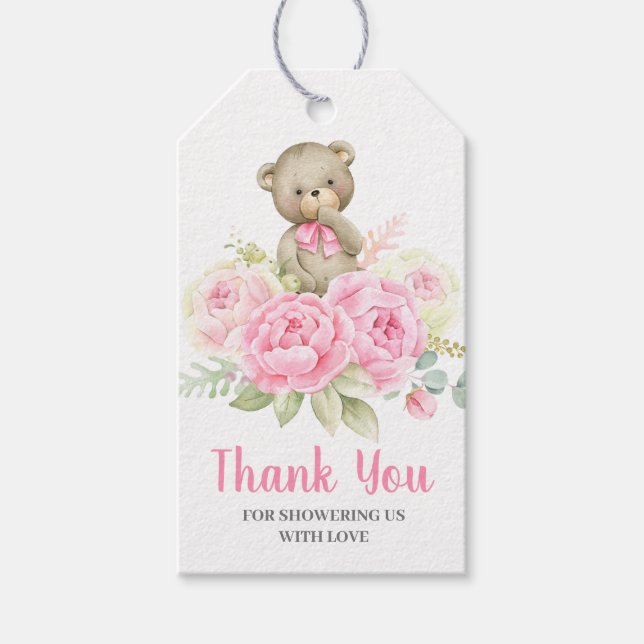 Etiqueta Para Presente Baby Shower Girl Pink Bear (Frente)