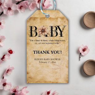Etiqueta Para Presente Baby Vintage Chá de fraldas de Monograma Floral