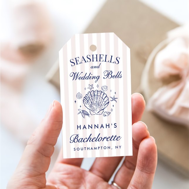 Etiqueta Para Presente Bachelorette Retro Pink Seashells & Wedls (Criador carregado)
