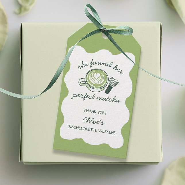 Etiqueta Para Presente Bachelorette Verde Matcha (Perfect Matcha Green Tea Cup & Whisk Bachelorette Gift Tags)