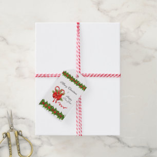 Etiqueta Para Presente Bagas Natal do azevinho e bastões de doces
