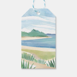 Etiqueta Para Presente Baía de Grama de Praia | Aquarela Mar Costa Oceano