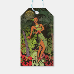 Etiqueta Para Presente Bailarinas de Hula Havaianas Vintage Árvore de Pal