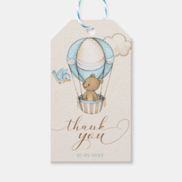 Etiqueta Para Presente Balão Azul do Urso Teddy Obrigado Chá de fraldas
