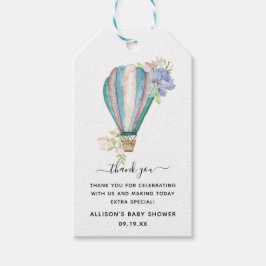 Etiqueta Para Presente Balão de Ar Quente Floral Azul Chuveiro de Bebê Ob