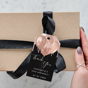 Etiqueta Para Presente Balão preto rosa de ouro preto de aniversário obri