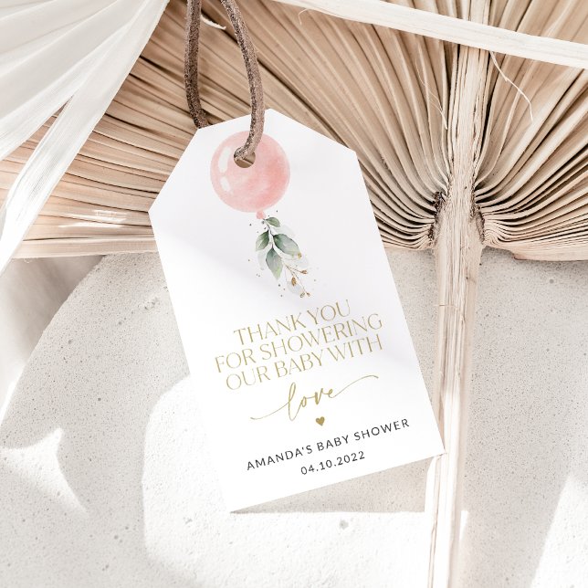 Etiqueta Para Presente Balão rosa, Eucalyptus, Greenerescência, Chá de fr (Criador carregado)