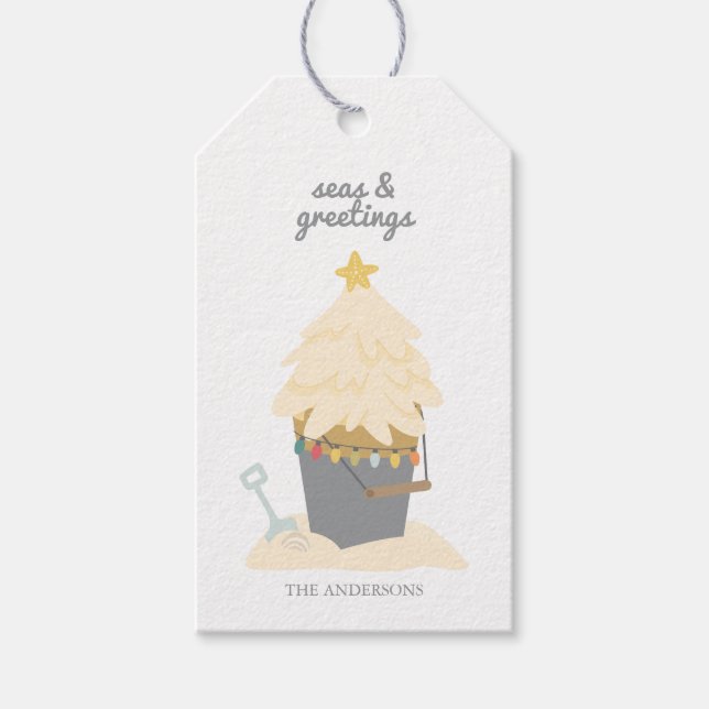 Etiqueta Para Presente Balde de Areia de Natal de Praia (Frente)