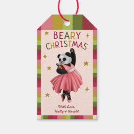 Etiqueta Para Presente Balé de natal Rosa-Rosa-Bonita Dançando Panda