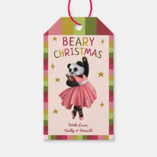 Etiqueta Para Presente Balé de natal Rosa-Rosa-Bonita Dançando Panda