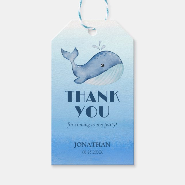 Etiqueta Para Presente Baleia-branca-simples, Baleia-azul Aniversário Obr (Frente)