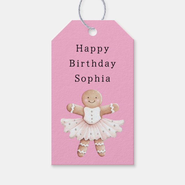 Etiqueta Para Presente Ballerina Balé de pão rosa Aniversário (Frente)
