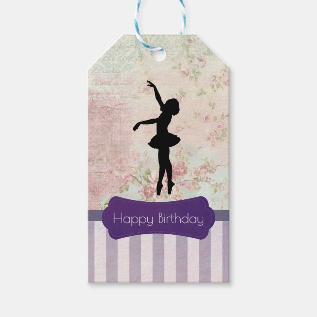 Etiqueta Para Presente Ballerina Silhouette no Aniversário do Padrão Vint (Frente)