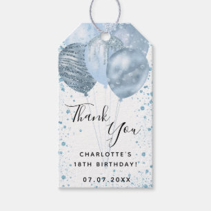Etiqueta Para Presente Balões azul azul-de-aniversário com brilho obrigad