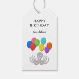 Etiqueta Para Presente Balões de Aniversário Felizes e Cute Octopus