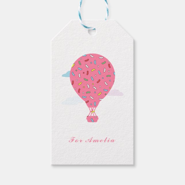 Etiqueta Para Presente Balões de ar Quente Rosa (Frente)