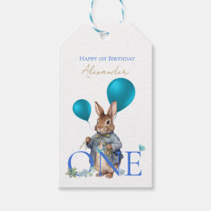 Etiqueta Para Presente Balões de coelho de primeiro aniversário com nome
