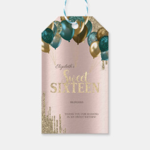 Etiqueta Para Presente Balões de Glitter Dourado Drips Rose Gold Sweet 16