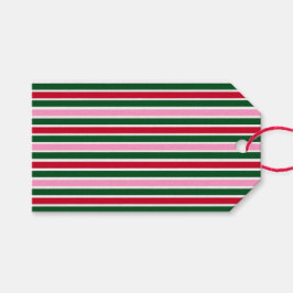 Etiqueta Para Presente Bandas de Canas de Natal em Verde Rosa e Vermelho