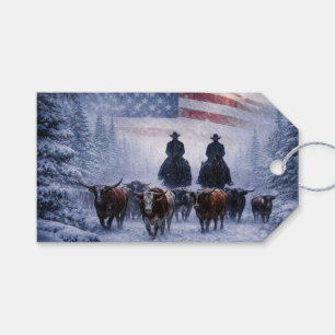 Etiqueta Para Presente Bandeira Americana do Cowboy Western de Natal