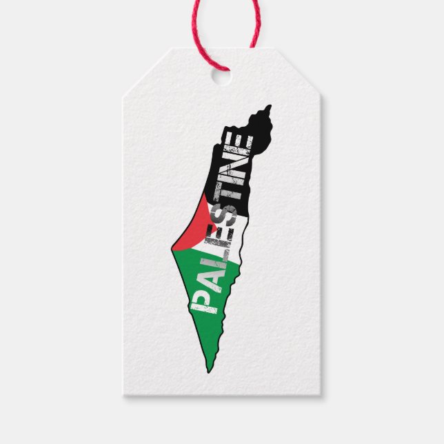 Etiqueta Para Presente Bandeira da Palestina Livre no Mapa Palestino (Frente)