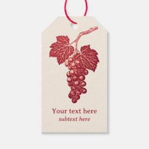 Etiqueta Para Presente Bando de uvas e folha de videira, burgundy