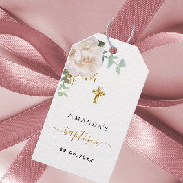 Etiqueta Para Presente Baptismo eucalipto verde verde floral branco