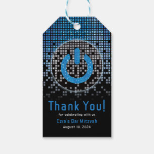 Etiqueta Para Presente Bar de Jogador de Vídeo Negro Azul Mitzvah