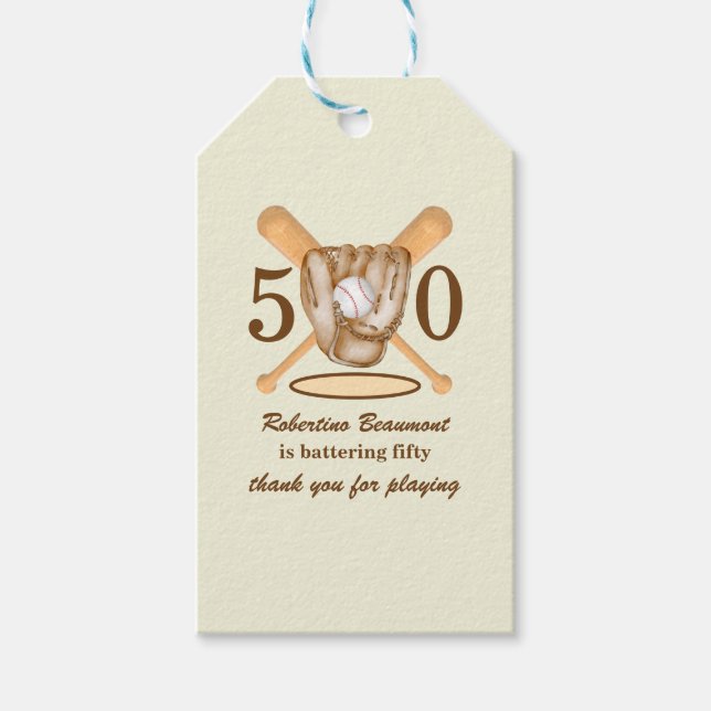 Etiqueta Para Presente Baseball Glove Bats Themed Men's 50th Birthday (Frente)