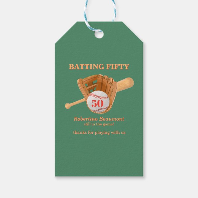 Etiqueta Para Presente Baseball Glove Batting Fifty Men's 50th Birthday (Frente)