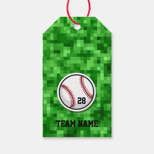 Etiqueta Para Presente Basebol TIME Equipe NOME Grama Verde Pixelada (Frente)