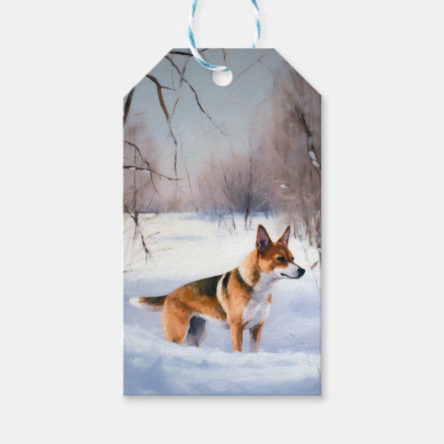 Etiqueta Para Presente Basenji Deixou nevar o Natal (Frente)