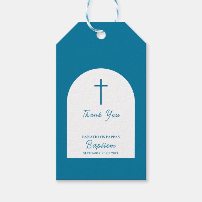 Etiqueta Para Presente Batismo Cristão Batizado Menino Arco Azul  (Frente)