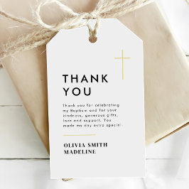 Etiqueta Para Presente Batismo Cruz de Ouro Minimalista Moderna