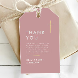 Etiqueta Para Presente Batismo Cruz de Ouro Minimalista Moderna