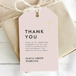 Etiqueta Para Presente Batismo Cruz de Ouro Minimalista Moderna