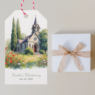 Etiqueta Para Presente Batismo da Igreja Católica Floral de Watercolor