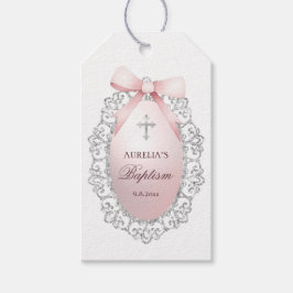 Etiqueta Para Presente Batismo do Arco Rosa com Quadro das Lentes de Lata