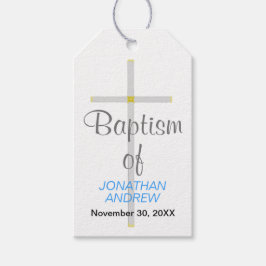 Etiqueta Para Presente Batismo elegante de nome Silver Cross Blue