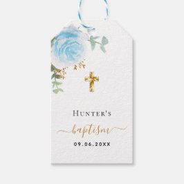 Etiqueta Para Presente Batismo eucalipto azul-claro, menino floral
