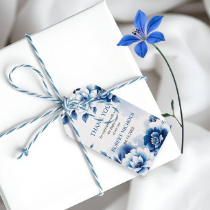 Etiqueta Para Presente Batismo floral azul Chinoiserie Obrigado