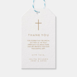 Etiqueta Para Presente Batismo fotográfico em ouro cruzado moderno