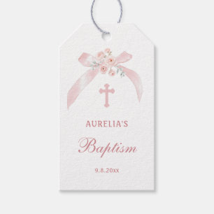 Etiqueta Para Presente Batismo Laço Rosa Floral