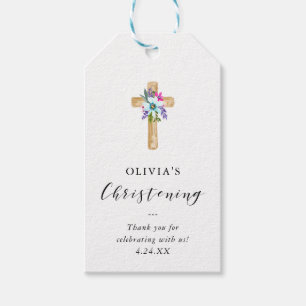 Etiqueta Para Presente Batismo transversal floral rústico do olhar de